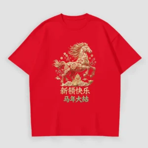 Kaos Imlek Patung Koin Kuda Emas