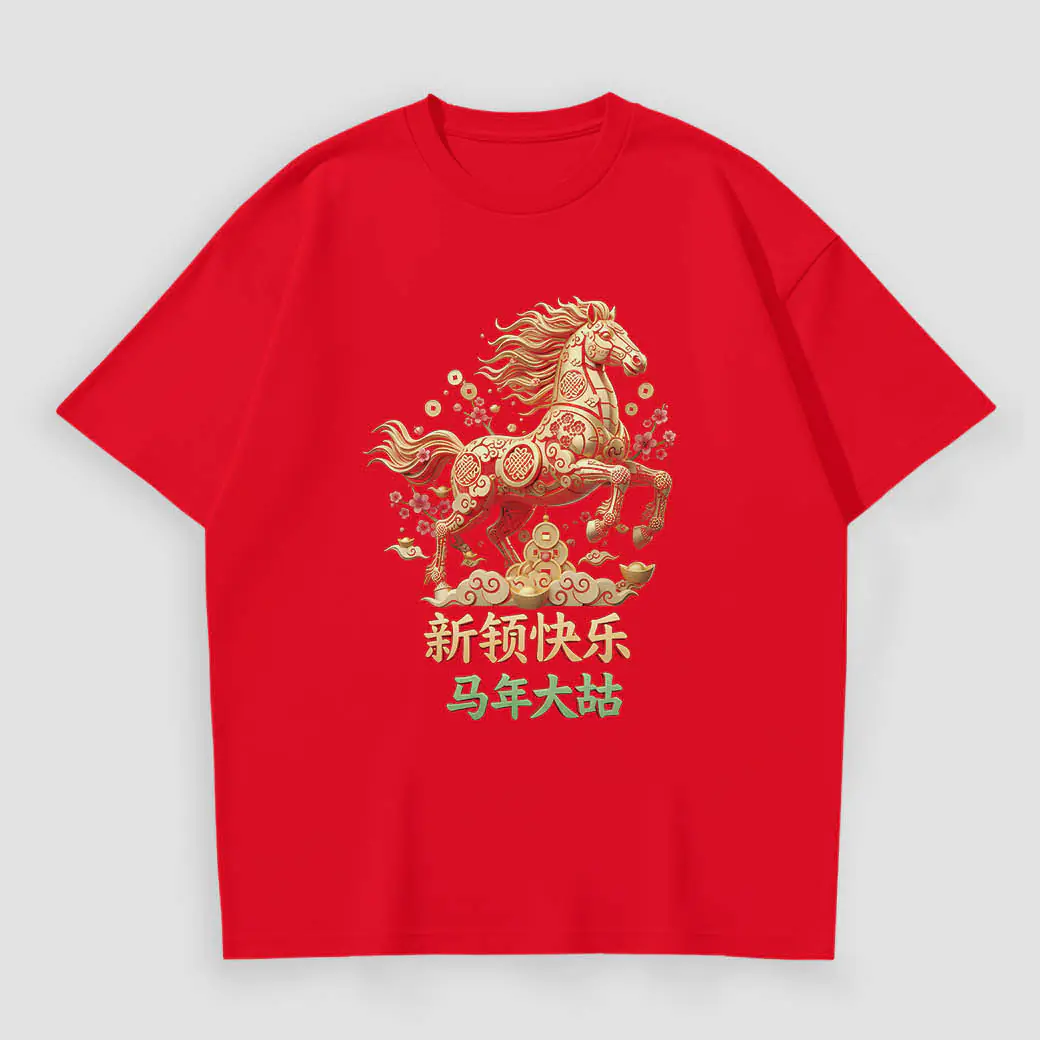 Kaos Imlek Patung Koin Kuda Emas