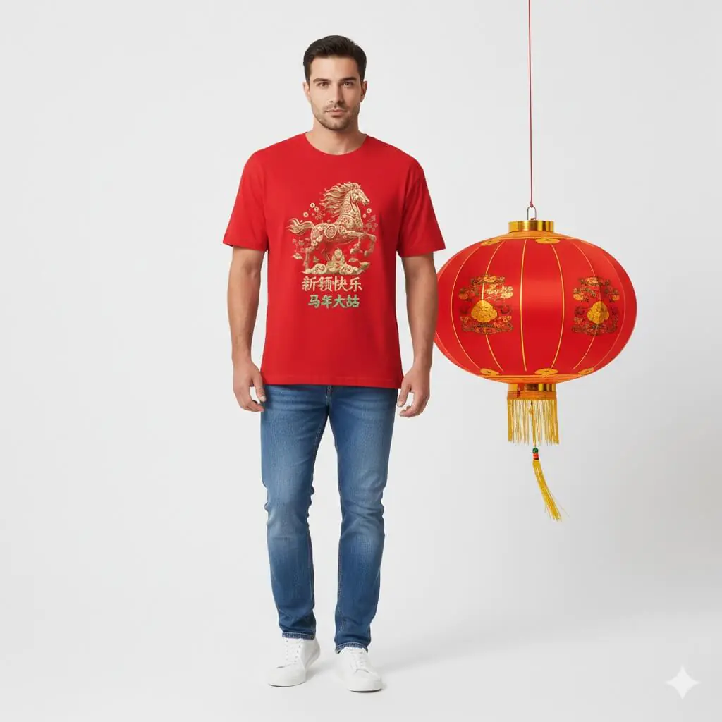 Kaos Imlek Patung Koin Kuda Emas - Image 2