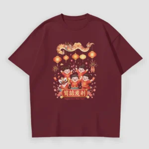 Kaos Imlek Ilustrasi Barongsai dan Lampion