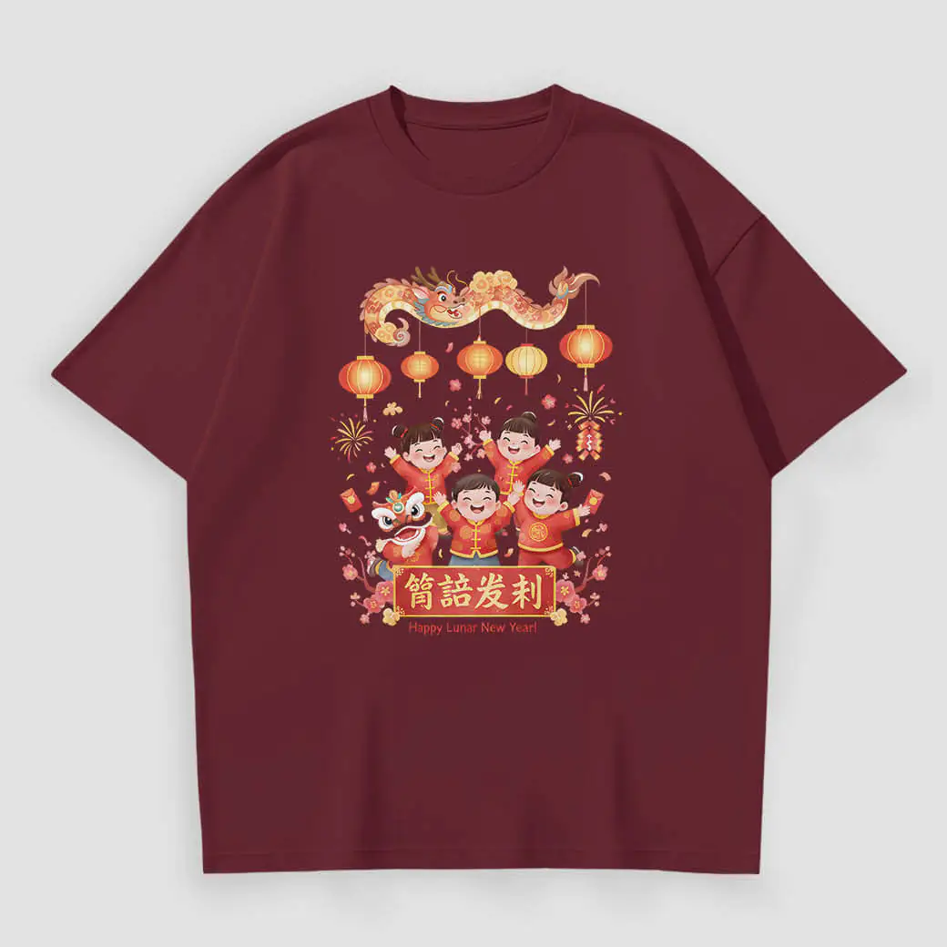 Kaos Imlek Ilustrasi Barongsai dan Lampion