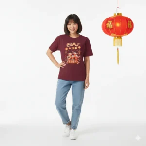 Kaos Imlek Ilustrasi Barongsai dan Lampion