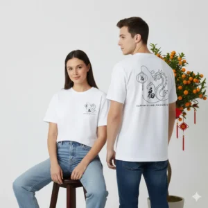 Kaos Imlek Putih Motif Naga Oriental CNY Tee 2026